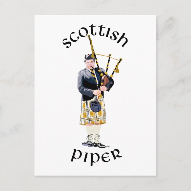 Cartão Postal Piper escocês - Tan Kilt (Frente)