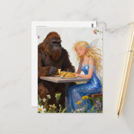 Cartão Postal Piquenique da Fada e do Sasquatch