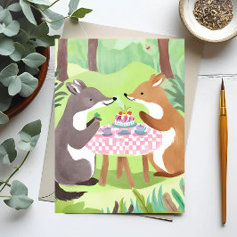 Cartão Postal Piquenique de Animais da Floresta | Aquarela Capri