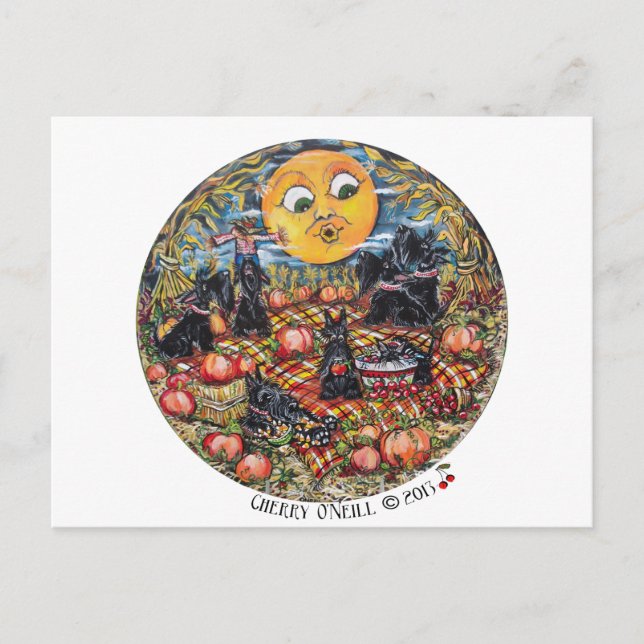 Cartão Postal Piquenique de Halloween do Scottish Terrier (Frente)