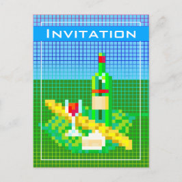 Cartão Postal Piquenique francês com arte colorida de 8 bits