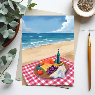 Cartão Postal Piquenique na Praia Pintura da Costa do Oceano