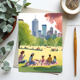Cartão Postal Piquenique no Boston Common | Pintura em Aquarela 