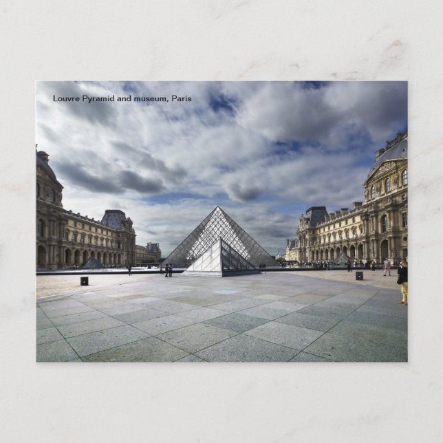 Cartão Postal Pirâmide do Louvre e Museu em Paris. (Frente)