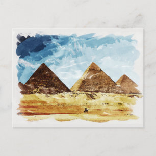 Cartão Postal Pirâmides de Giza do Egito: Souvenir com Aquarela