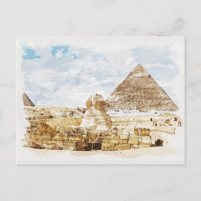 Cartão Postal Pirâmides de Giza, Esfinge, no Egito, viajando por (Frente)