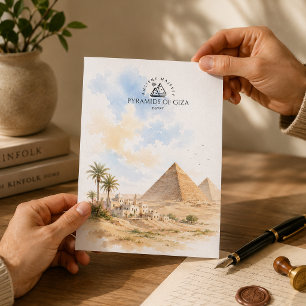 Cartão Postal Pirâmides de Gizé, Egito Lembrança em Aquarela