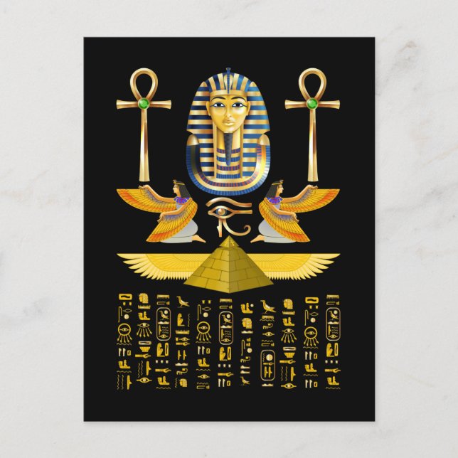 Cartão Postal Pirâmides Egípcias Rei Tut Pharaoh Tutankhamun (Frente)