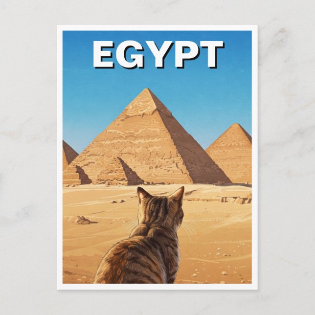 Cartão Postal Pirâmides Esfinge do Egito de Giza Cat (Frente)