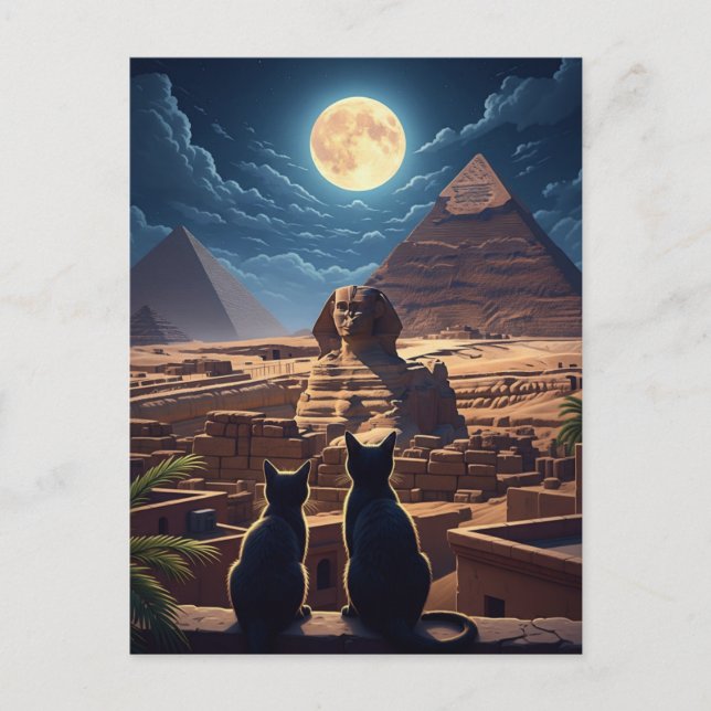 Cartão Postal Pirâmides Esfinge do Egito de Giza Cats (Frente)