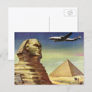 Cartão Postal Pirâmides Vintage, Esfinge Excelente de Giza, Egi