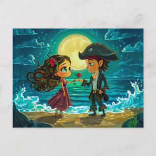 Cartão Postal Pirata Casa com sua Noiva na Praia