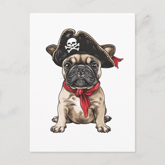 Cartão Postal Pirata - Crânio do Bulldog Francês (Frente)