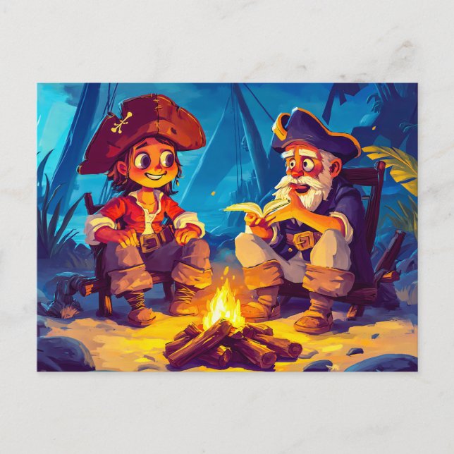 Cartão Postal Pirata e Velho Marinheiro Compartilhando Histórias (Frente)
