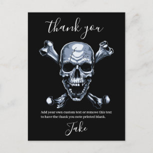 Cartão Postal Pirata Obrigado Carta Postal Crânio Cinza e Ossos