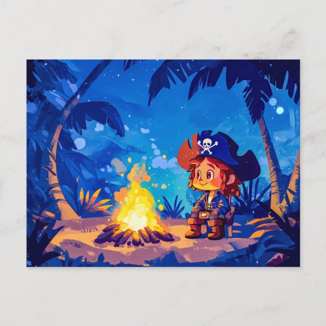 Cartão Postal Pirata Sentada por uma fogueira de camarões sob as (Frente)