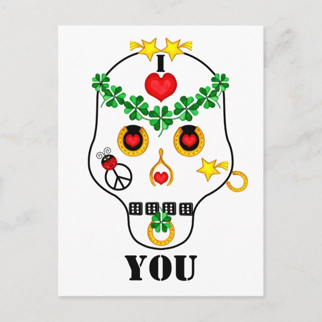 Cartão Postal Piratas! Eu adoro... crânio para personalizar (Frente)