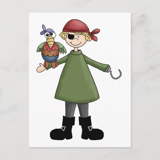 Cartão Postal Piratas: Pirata e Papagaio (Frente)