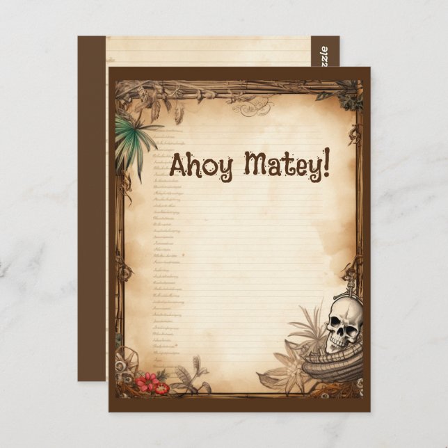 Cartão Postal Pirate Skull Fala como um aniversário pirata (Frente/Verso)