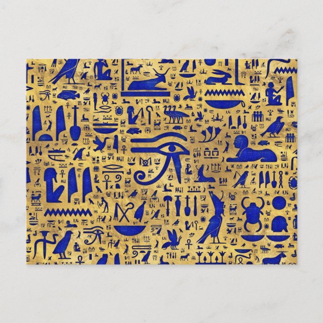 Cartão Postal Piroglífico egípcio Lapis Lazuli e Dourado (Frente)