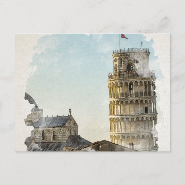 Cartão Postal Pisa Itália Watercolor Art (Frente)