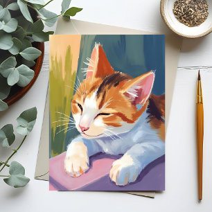 Cartão Postal Piscadas Lentas Gato Gatito Aquarela Pintura de