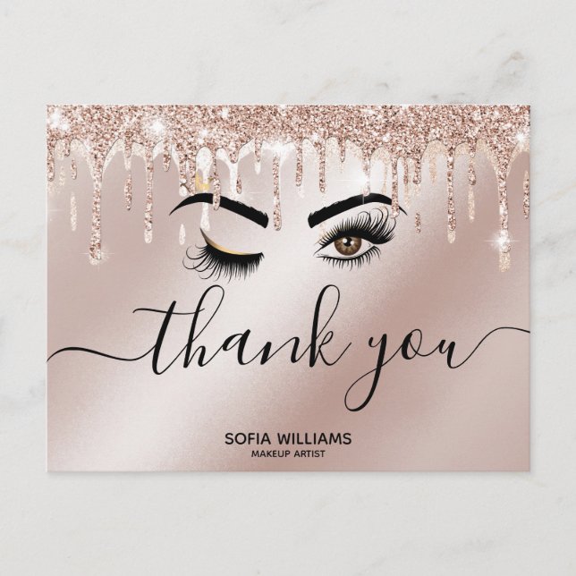 Cartão Postal Piscar os olhos Belo Olho Castanho com Cartaz Dour (Frente)