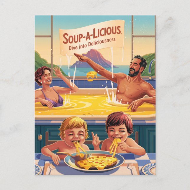 Cartão Postal Piscina de queijo surreal (Frente)