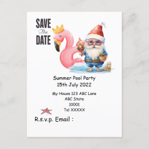 Cartão Postal Piscina de Verão com SANTA CLAUS Guarde a data