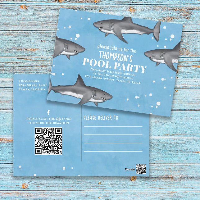 Cartão Postal Piscina Whimsical Sharks Código QR Mídia social (Criador carregado)