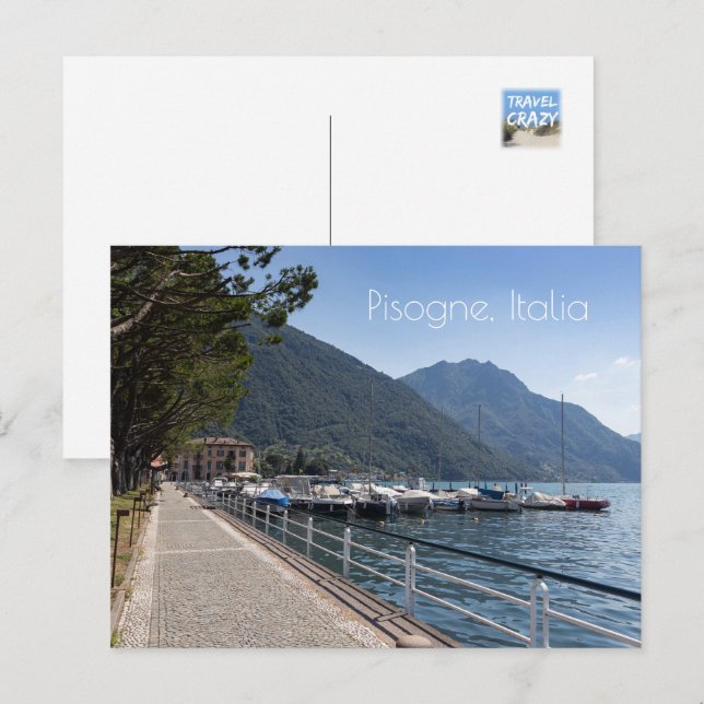 Cartão Postal Pisoglucose e lago Iseo, Lombardia, Itália (Frente/Verso)