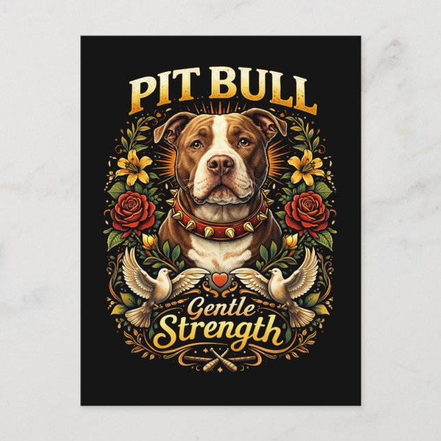 Cartão Postal Pit Bull: Gentle Strength (Frente)