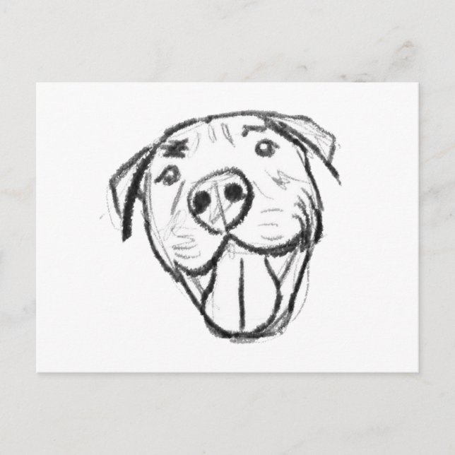 Cartão Postal pitbull desenhando simples cão amante branco preto (Frente)