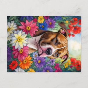 Cartão Postal Pitbull no Jardim de Flores