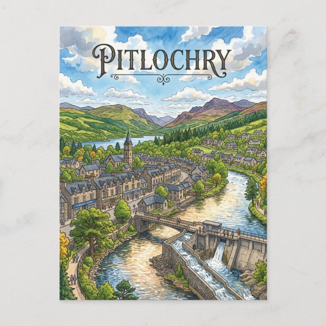 Cartão Postal Pitlochry Escócia (Frente)