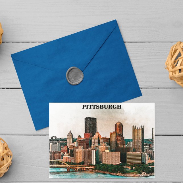 Cartão Postal Pittsburgh Cityscape Watercolor (pittsburgh cityscape postcard)