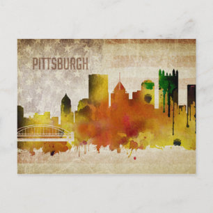 Cartão Postal Pittsburgh, PA   Cidade da Paisagem Urbana aquarel
