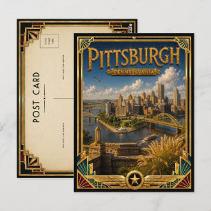 Cartão Postal Pittsburgh Pensilvânia Arte Deco Vintage Dourado A