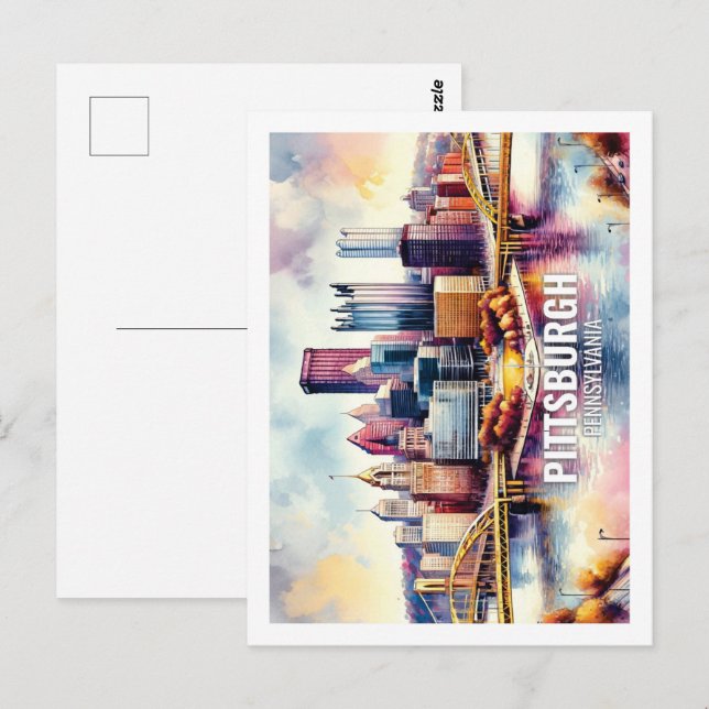 Cartão Postal Pittsburgh Pensilvânia Famous Viagem watercolor (Frente/Verso)