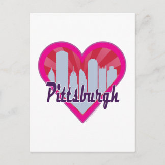 Cartão Postal Pittsburgh Skyline Sunburst Heart