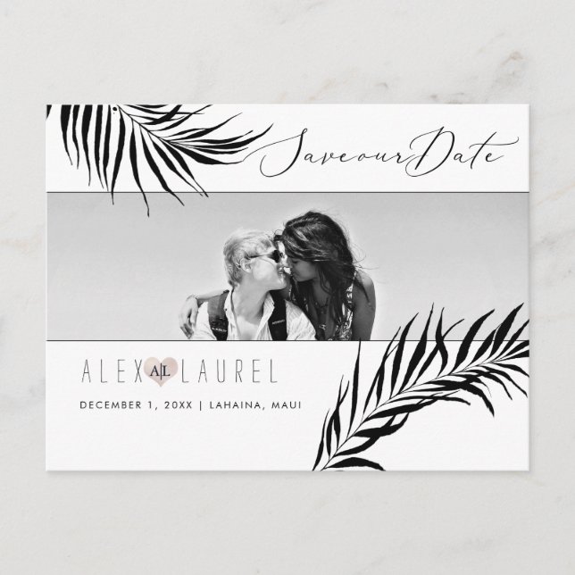 Cartão Postal PixDezines aquarela palmas pretas, Salve a data (Frente)