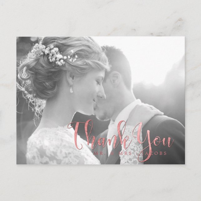 Cartão Postal PixDezines Casamento Obrigado/Rose Gold Script (Frente)