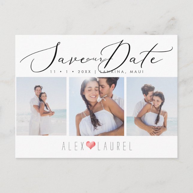 Cartão Postal PixDezines Chic Elegante Caligrafia Salvar Data (Frente)