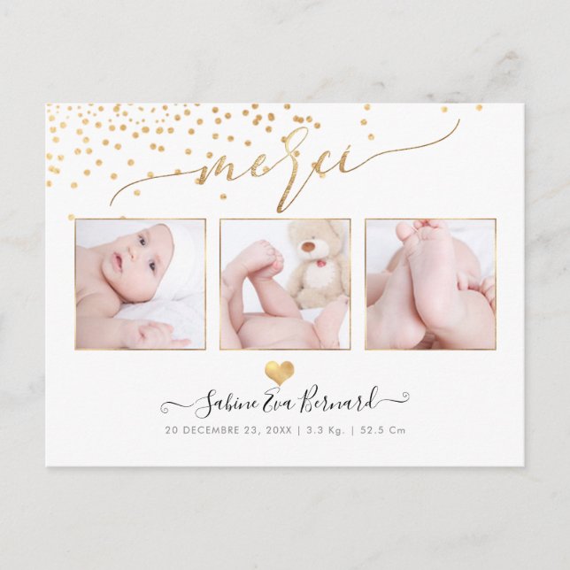 Cartão Postal PixDezines Faux Confetti//Remerciments Dourados (Frente)