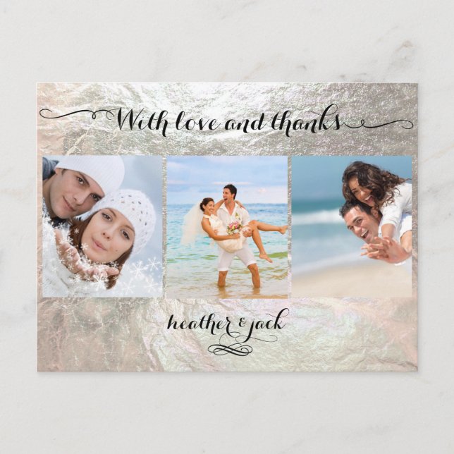 Cartão Postal PixDezines faux prata/fotos de casamento obrigado  (Frente)