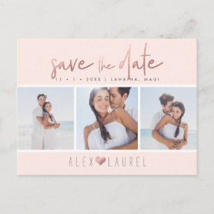 Cartão Postal PixDezines Faux RoseGold Script Chic Salvar Data