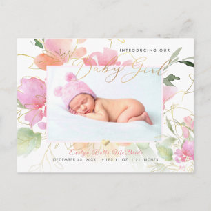 Cartão Postal PixDezines Flores Aquarela Rosa Menina Aniversário