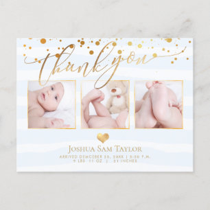 Cartão Postal PixDezines Obrigado, Chás de Bebê/Confetes/Coração