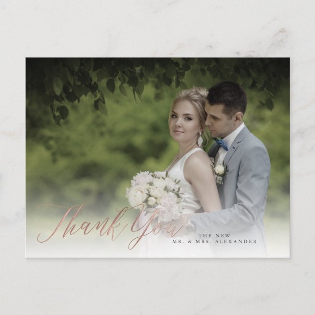 Cartão Postal PixDezines Obrigado/Faux Rosa Calliografia Dourada (Frente)