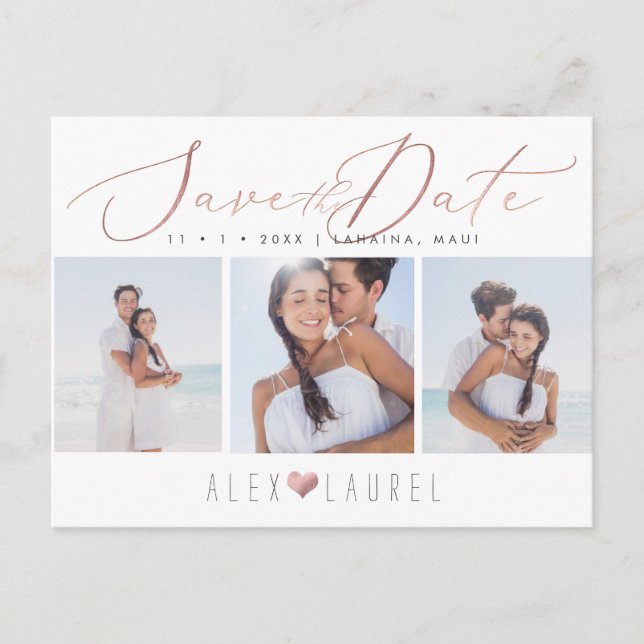 Cartão Postal PixDezines Rosa Dourado Elegante Caligrafia Salvar (Frente)